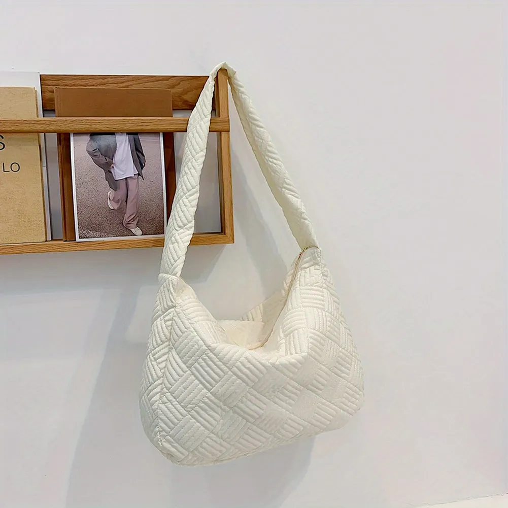 Fashion Quilted Crossbody Bag, Soft Large Capacity Hobo Bag, Casual Nylon Shoulder Bag