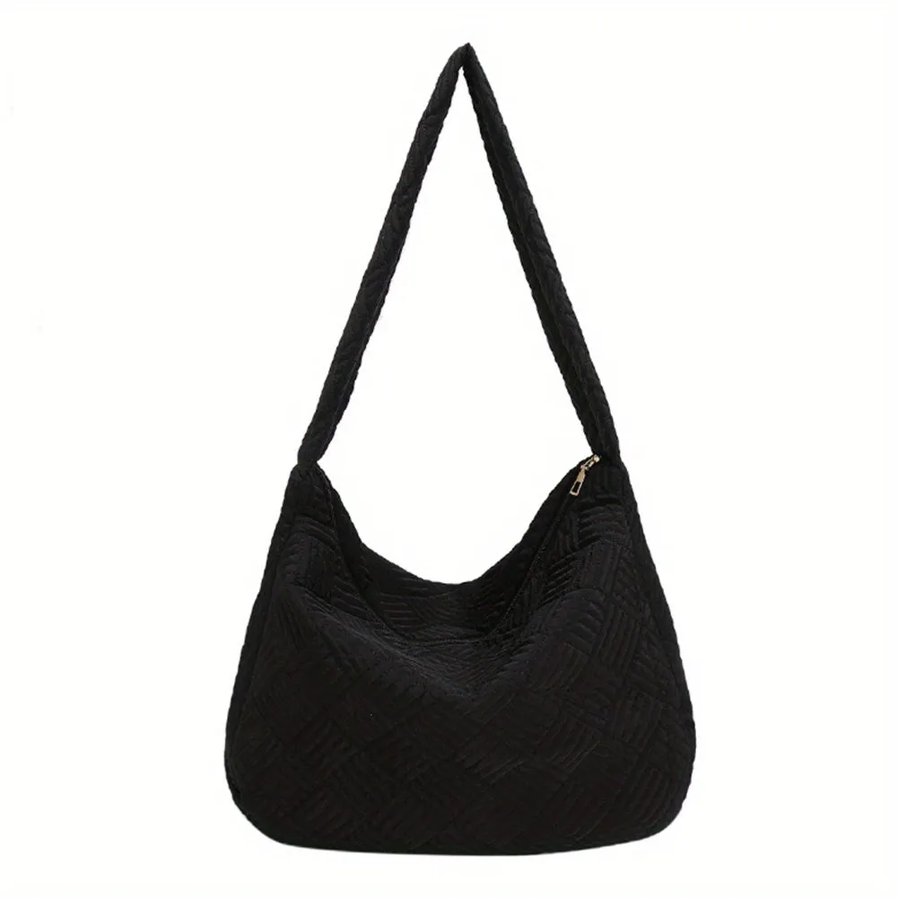 Fashion Quilted Crossbody Bag, Soft Large Capacity Hobo Bag, Casual Nylon Shoulder Bag