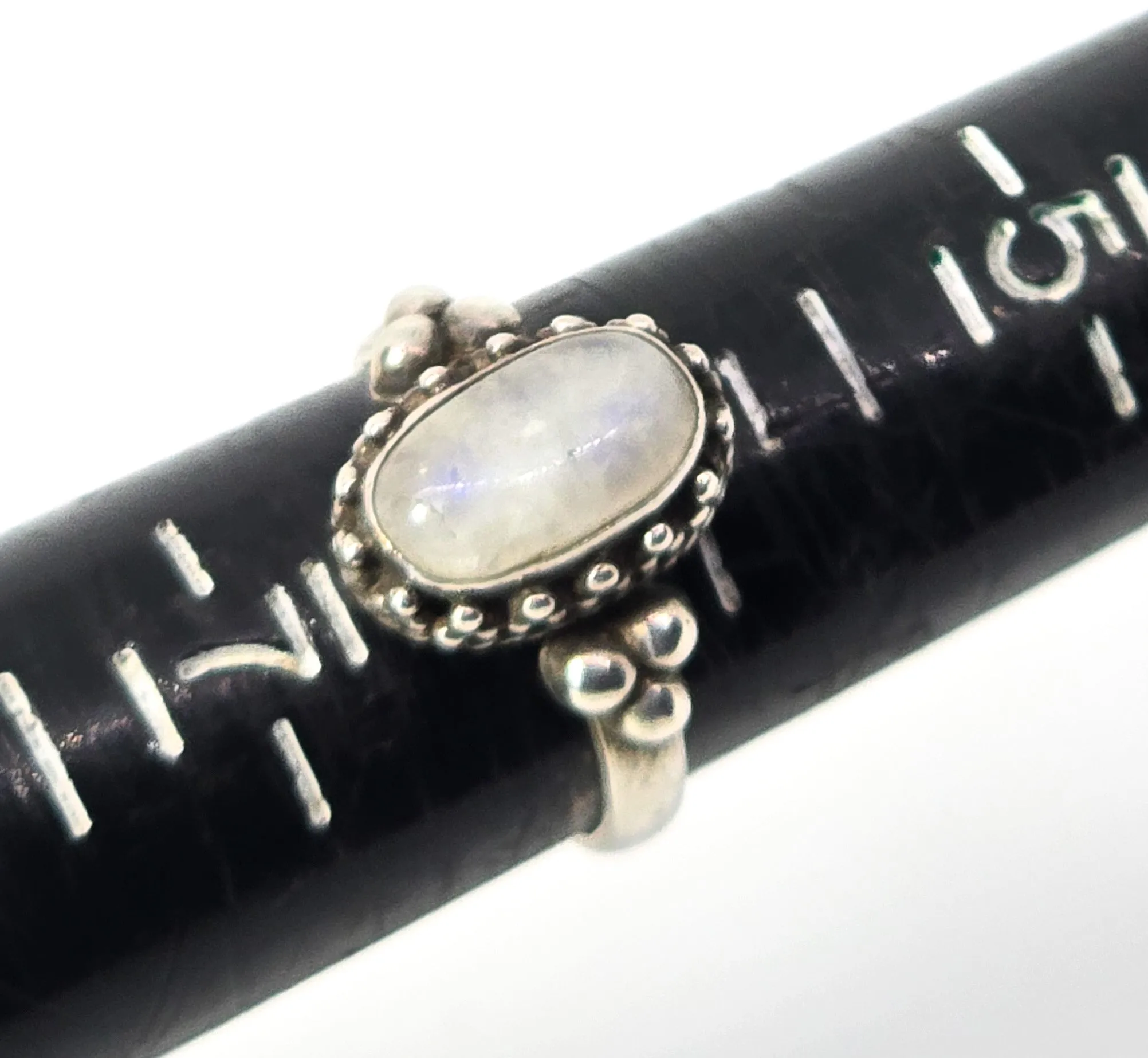Flashy Blue Moonstone tribal Bali Balinese gemstone sterling silver ring size 6.5