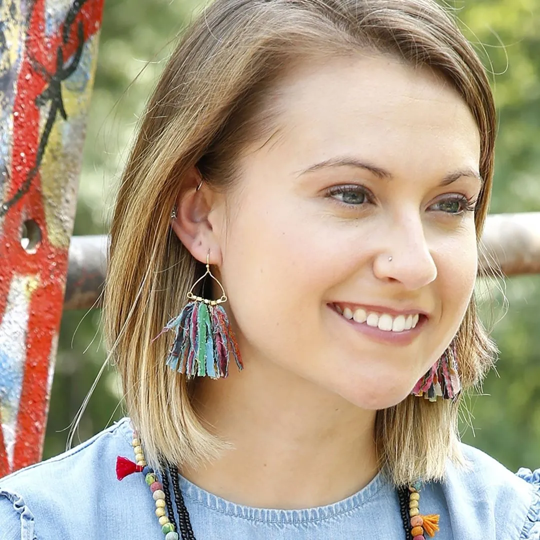 Fringed Kantha Tassel Earrings