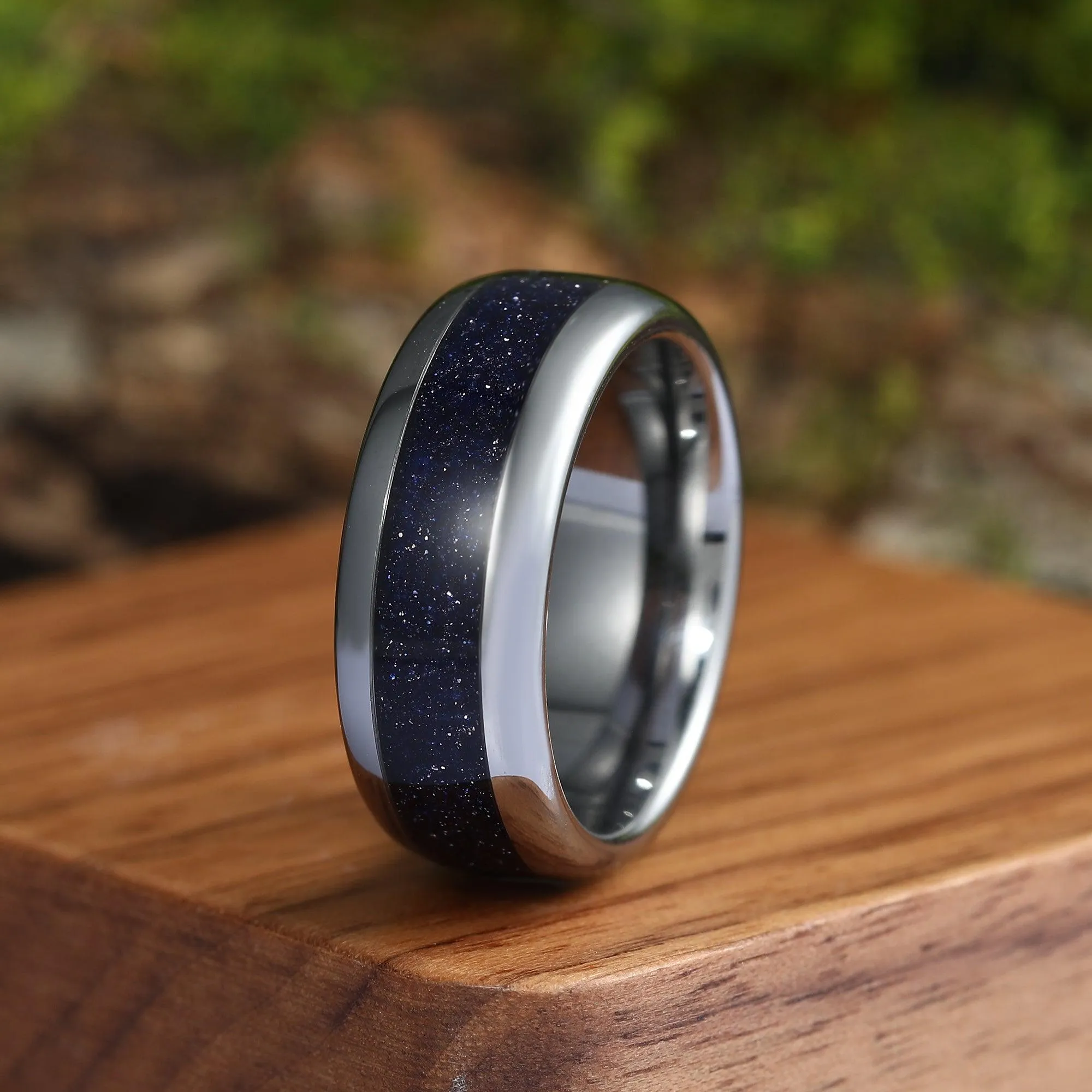 Galaxy Blue Sandstone His and Hers Couples Ring Set Great Rift Nebula Wedding Band Oval Cut 925 Sliver