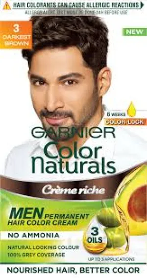 Garnier Color Naturals Men Permanent Hair Color - 3 Darkest Brown (30ml 30gm)