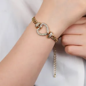 Gold Plated Trendy Cuban, Curb Link Micro Pave Heart Bracelet