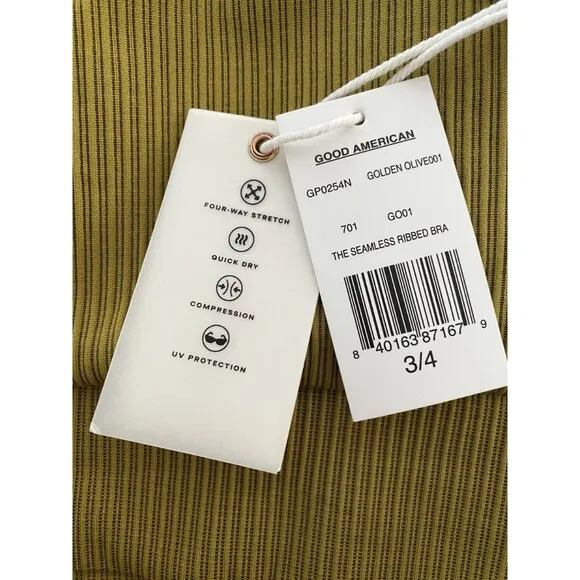 Good American Seamless Rib Bra In Golden Olive NEW WITH TAGS