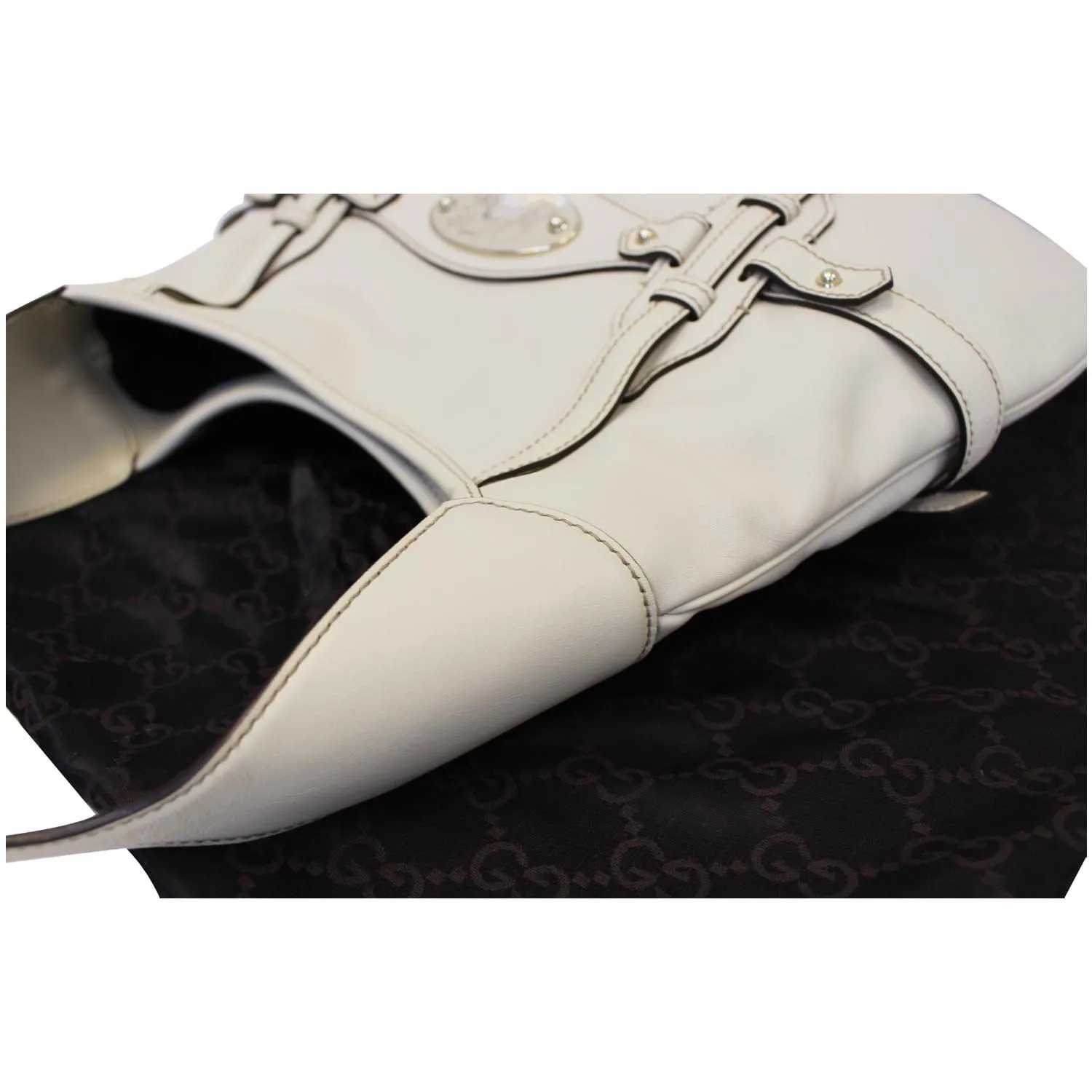 GUCCI 85th Anniversary Horsebit Leather Hobo Bag White 163804