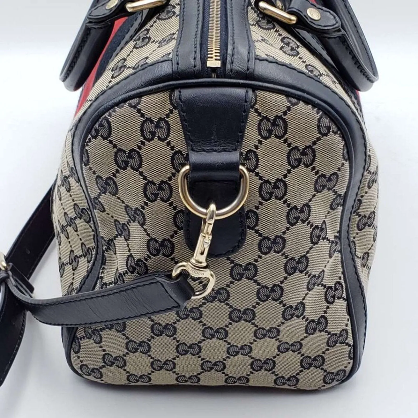 GUCCI Boston Medium Navy GG Cloth Satchel Bag