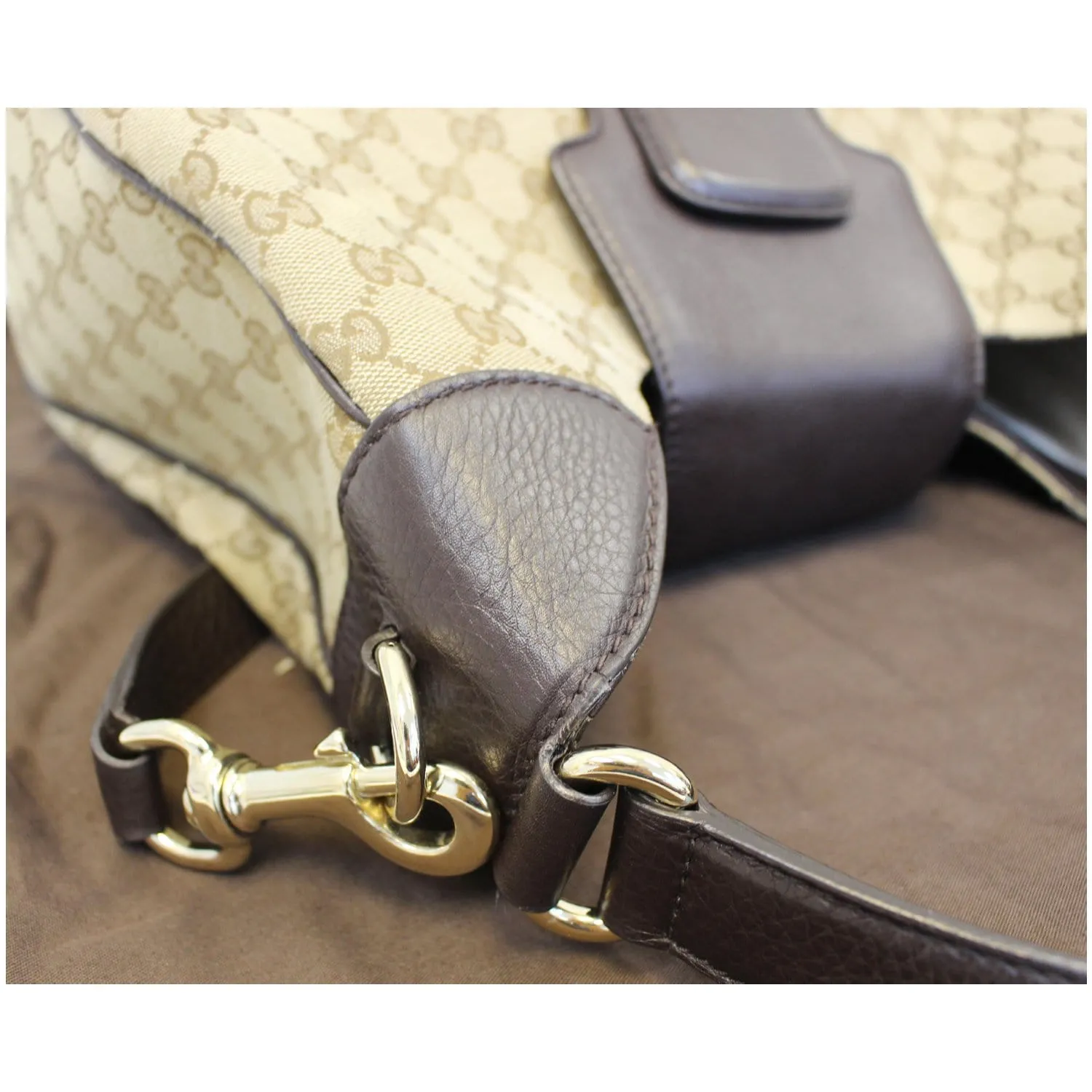 GUCCI Dressage Monogram Web Hobo Bag Dark Brown
