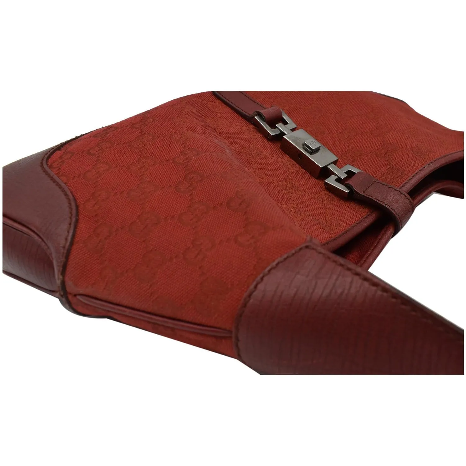 GUCCI Jackie Vintage GG Canvas Leather Hobo Bag Red 00963