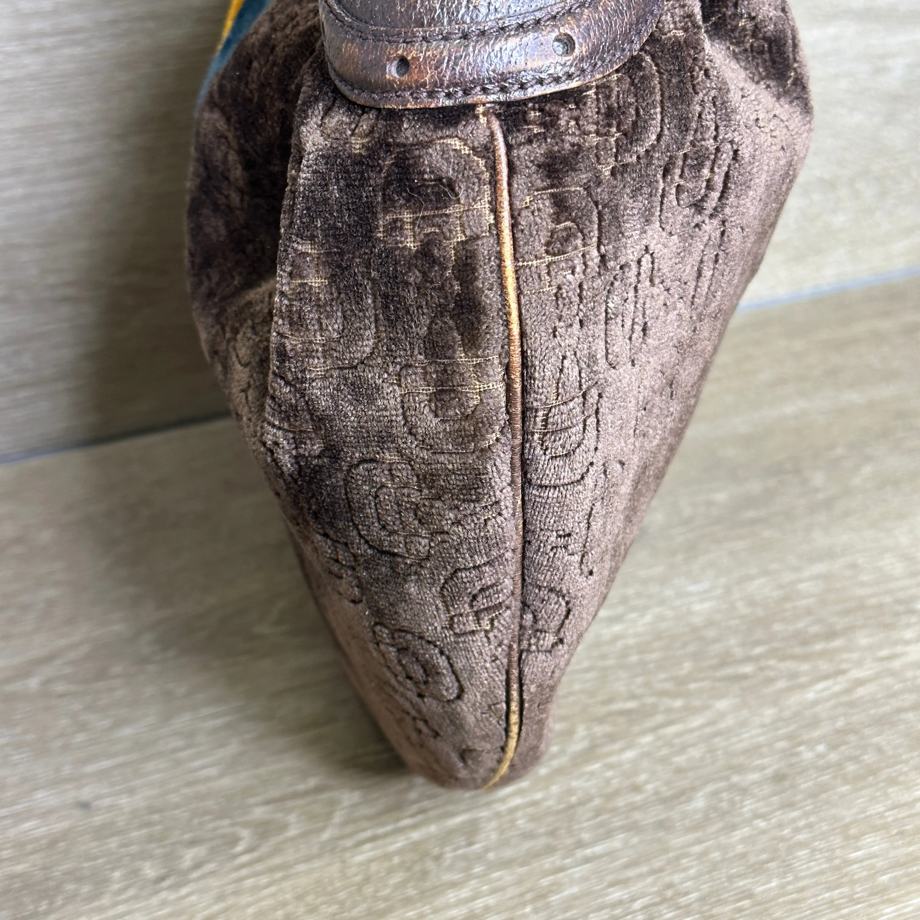Gucci Vintage Horsebit Striped Velour Glam Hobo Bag