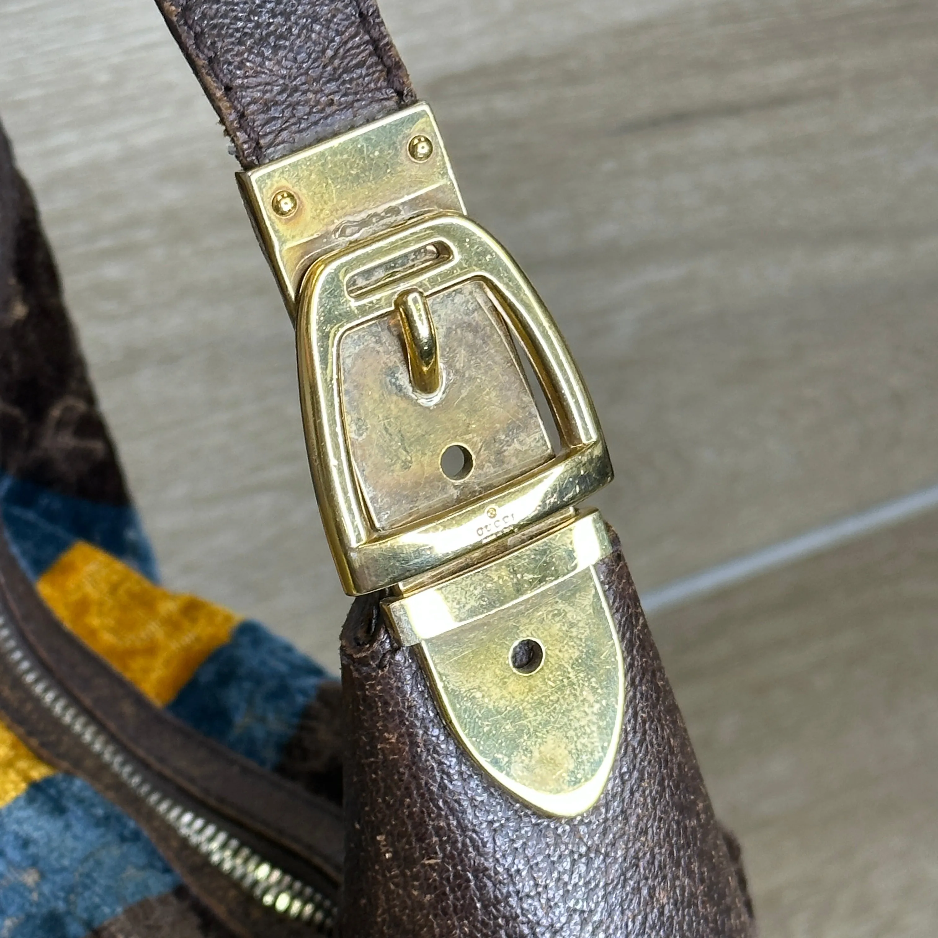 Gucci Vintage Horsebit Striped Velour Glam Hobo Bag