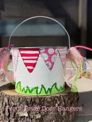 Hand Painted Easter Bucket - Multicolor Polkadot