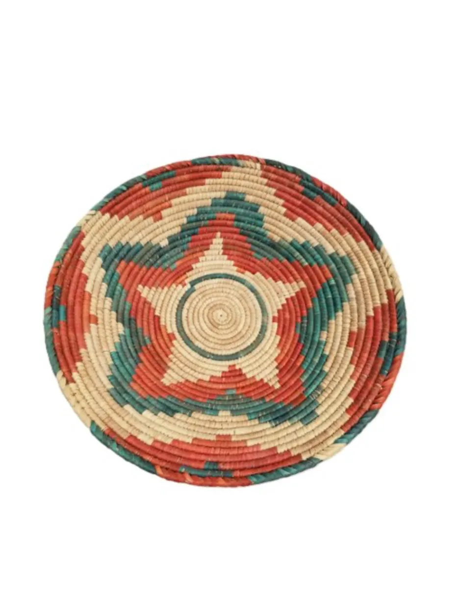 Hand Woven Red And Green Star Wall Basket- 14” diameter