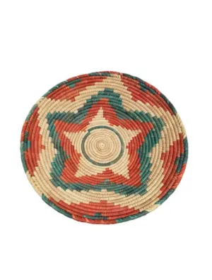 Hand Woven Red And Green Star Wall Basket- 14” diameter