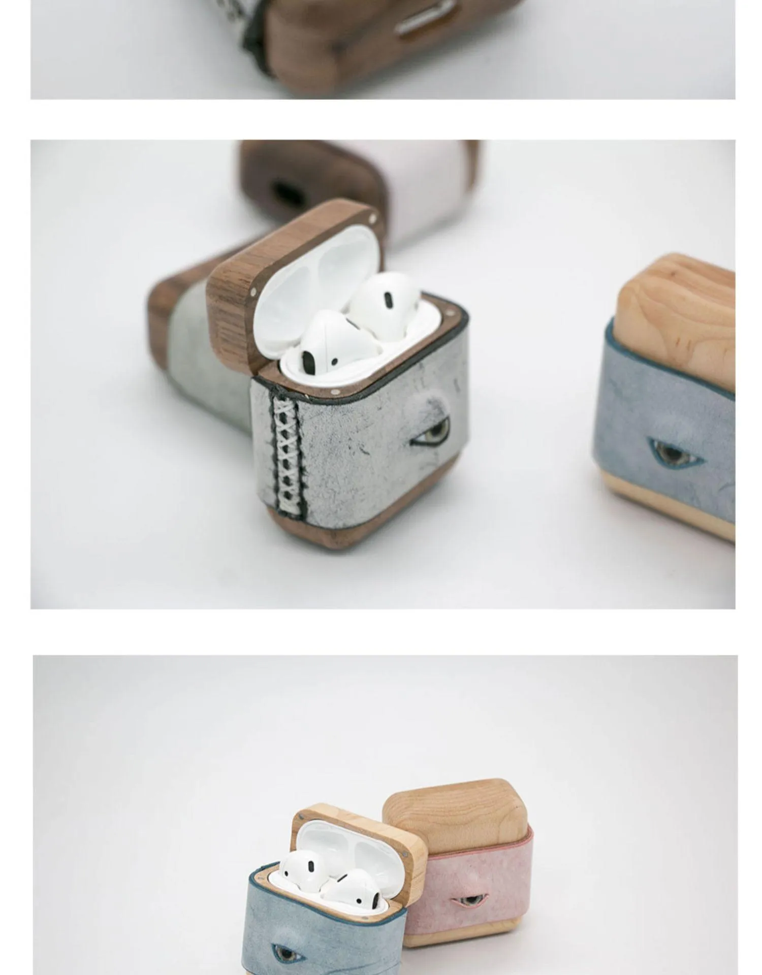 Handmade Black Leather Coffee Wood AirPods Pro Case with Eye Custom Leather AirPods Pro Case Airpod Case Cover