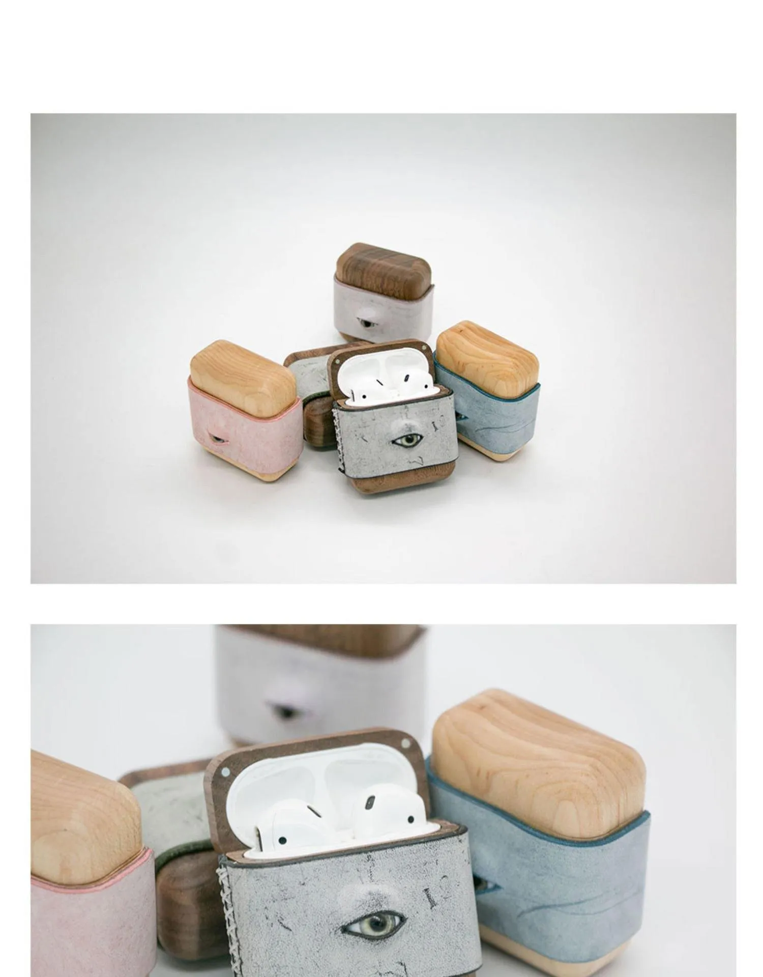 Handmade Black Leather Coffee Wood AirPods Pro Case with Eye Custom Leather AirPods Pro Case Airpod Case Cover