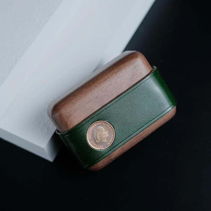 Handmade Coffee Leather Wood AirPods Pro Case Custom Leather AirPods Pro Case Airpod Case Cover