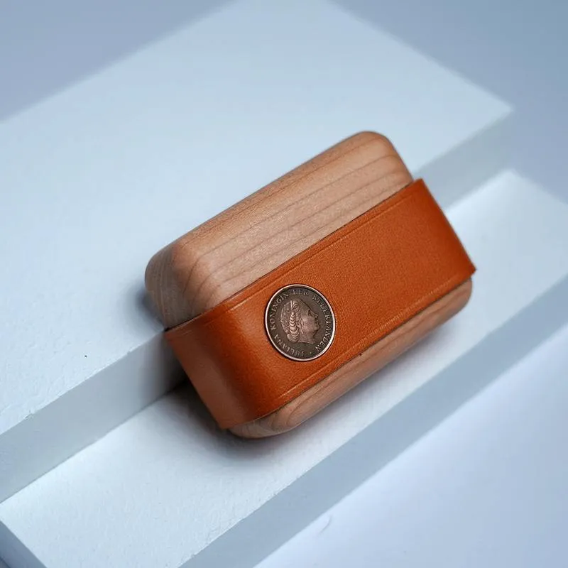 Handmade Coffee Leather Wood AirPods Pro Case Custom Leather AirPods Pro Case Airpod Case Cover