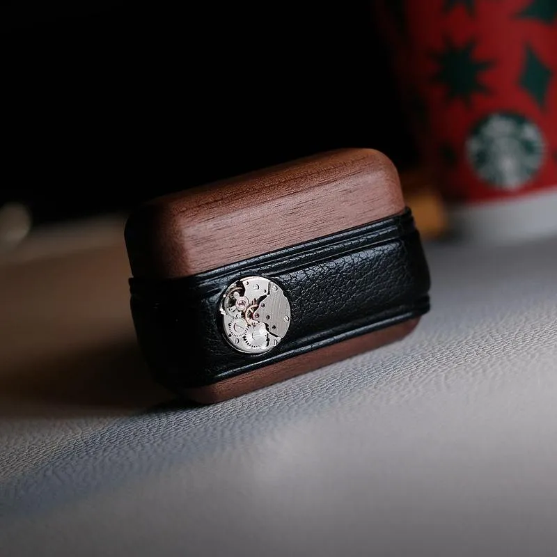 Handmade Coffee Leather Wood AirPods Pro Case Custom Leather AirPods Pro Case Airpod Case Cover