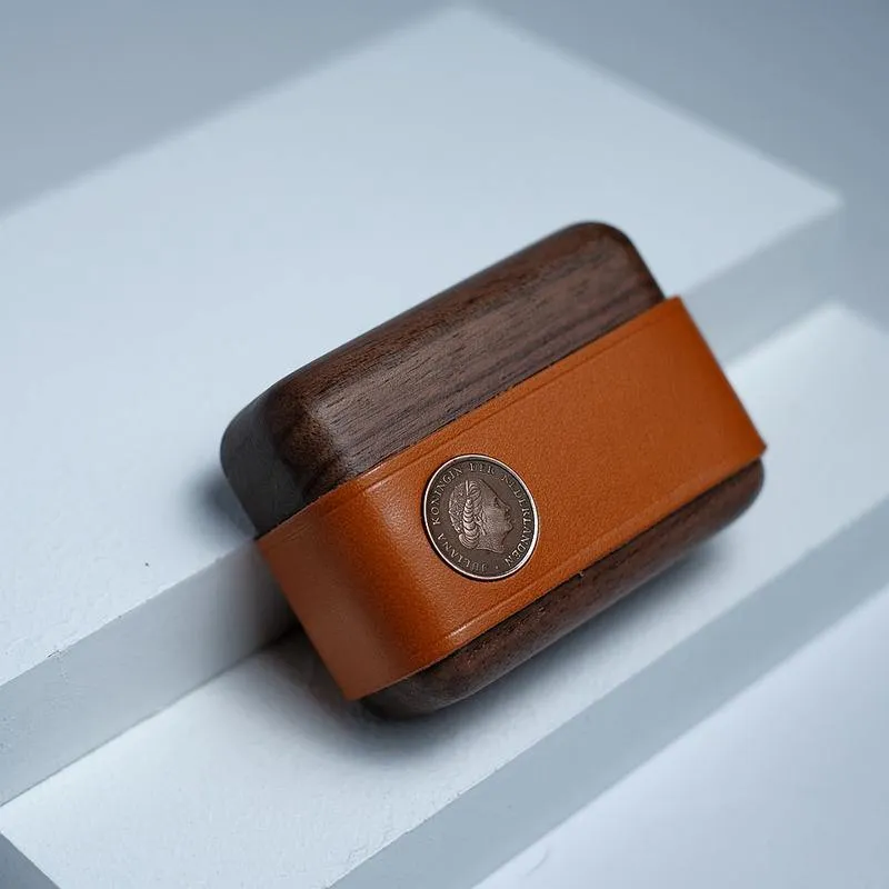 Handmade Coffee Leather Wood AirPods Pro Case Custom Leather AirPods Pro Case Airpod Case Cover