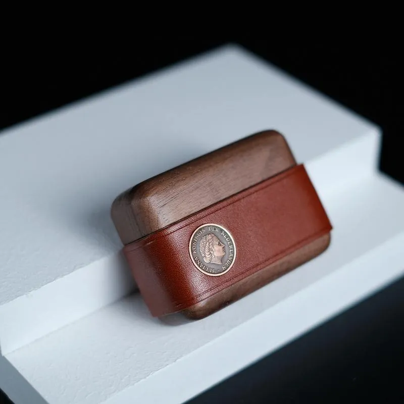 Handmade Coffee Leather Wood AirPods Pro Case Custom Leather AirPods Pro Case Airpod Case Cover