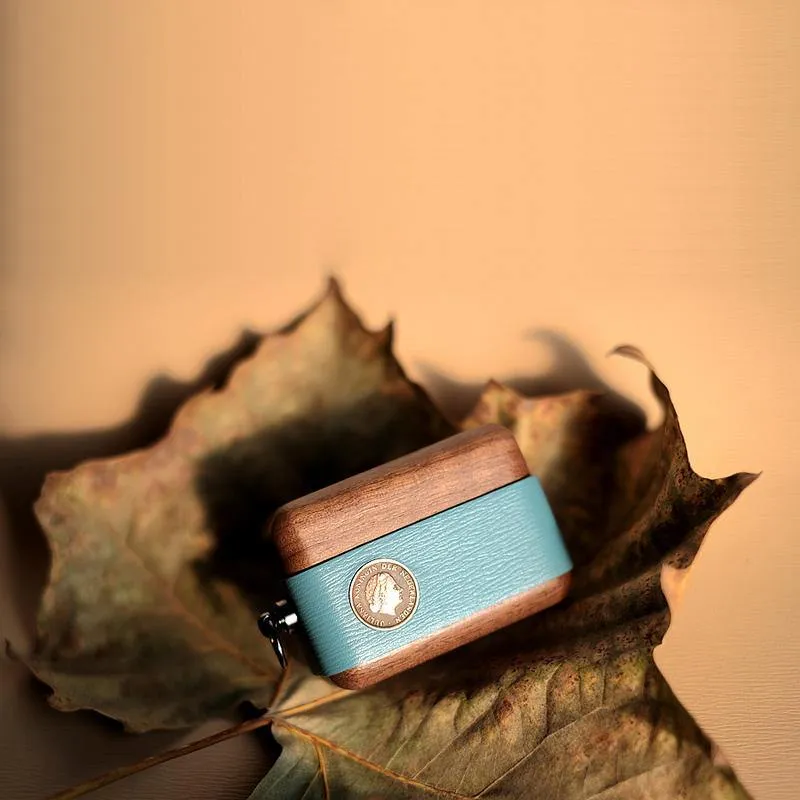 Handmade Coffee Leather Wood AirPods Pro Case Custom Leather AirPods Pro Case Airpod Case Cover