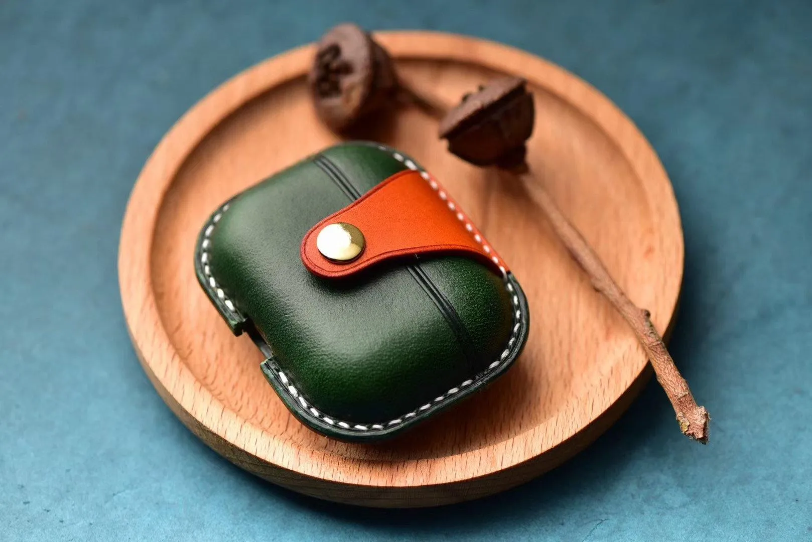 Handmade Green Leather AirPods Pro Case Leather AirPods Case Airpod Case Cover
