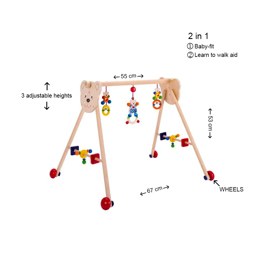 Heimess Wooden 2-in-1 Baby Gym and Walking Bear