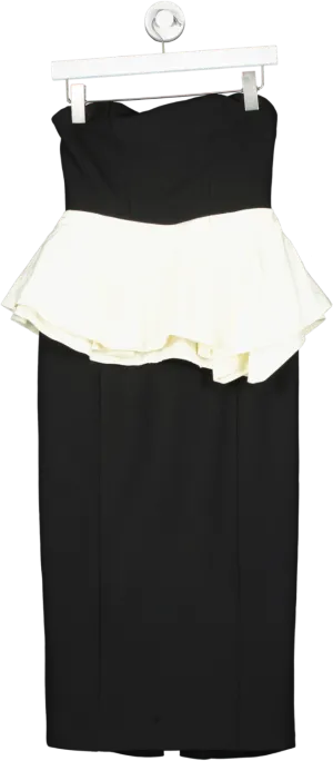 Karen Millen Black Compact Stretch Double Ruffle Bandeau Midi Dress UK 6