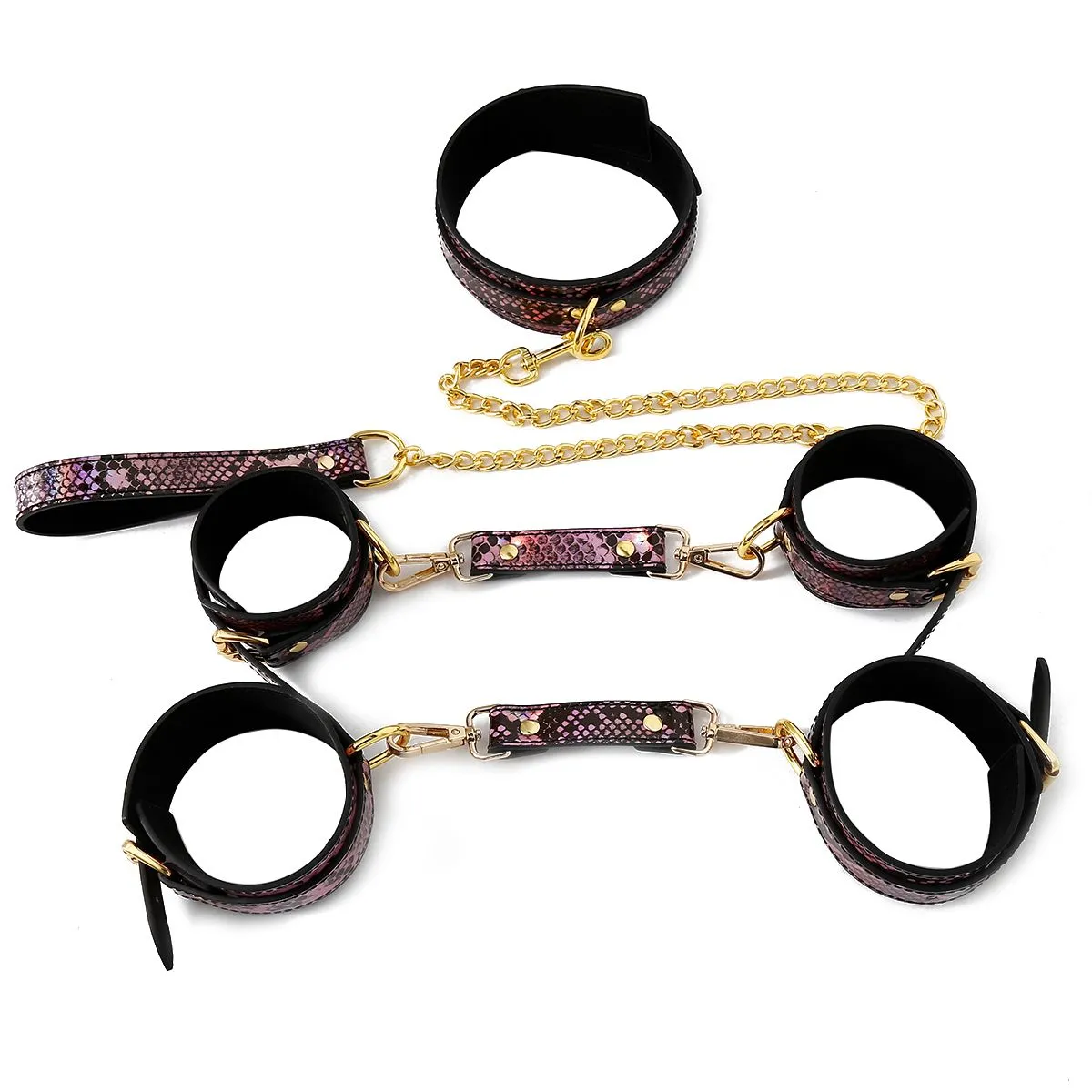 Kiotos Leather - BDSM Set 3-delig Met Reptielenprint - Goud/Roze