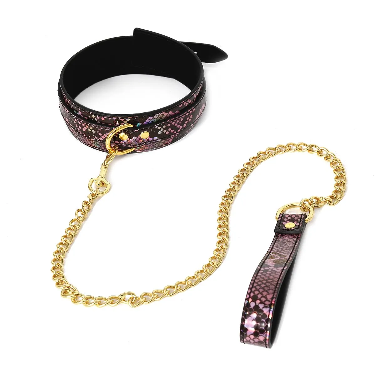 Kiotos Leather - BDSM Set 3-delig Met Reptielenprint - Goud/Roze