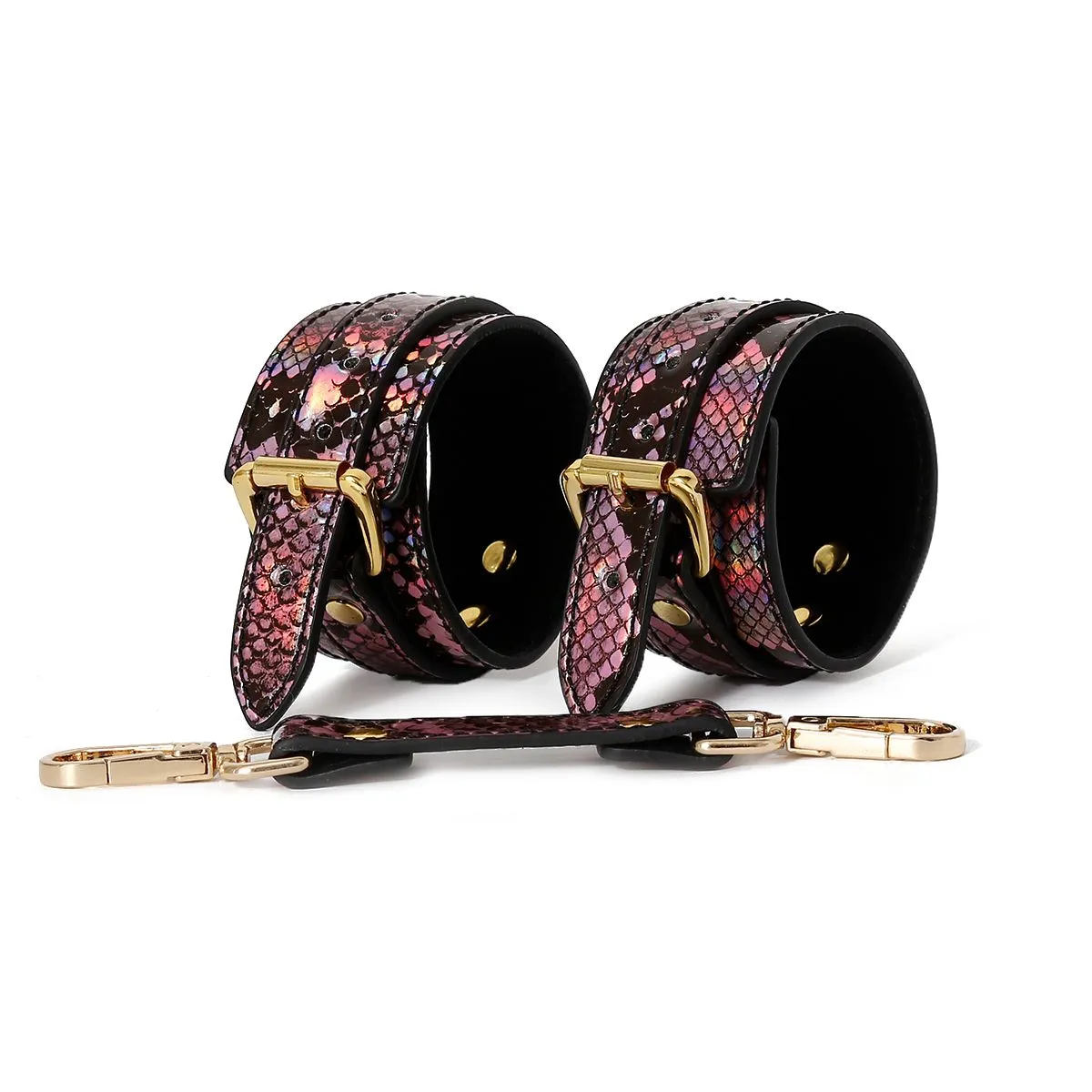 Kiotos Leather - BDSM Set 3-delig Met Reptielenprint - Goud/Roze