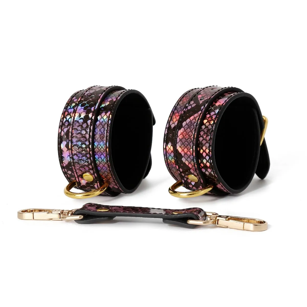 Kiotos Leather - BDSM Set 3-delig Met Reptielenprint - Goud/Roze