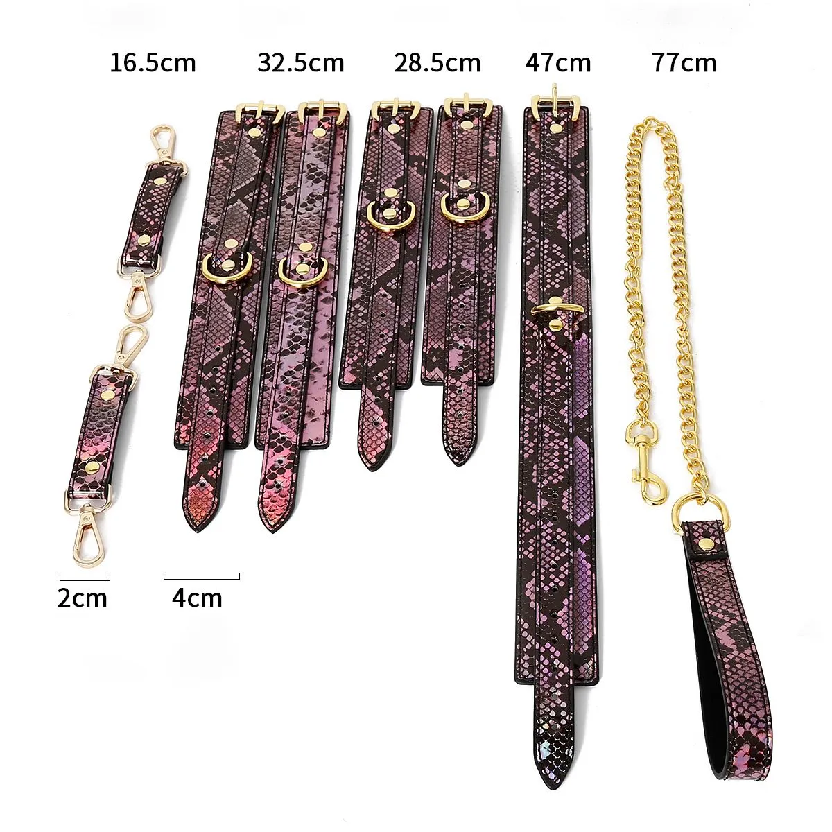 Kiotos Leather - BDSM Set 3-delig Met Reptielenprint - Goud/Roze