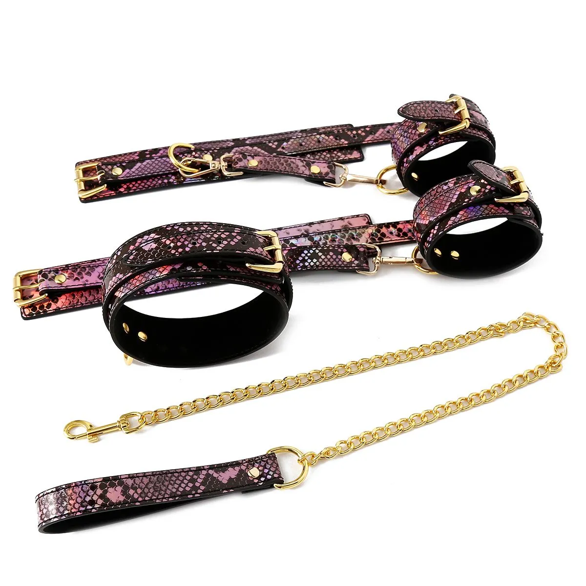 Kiotos Leather - BDSM Set 3-delig Met Reptielenprint - Goud/Roze