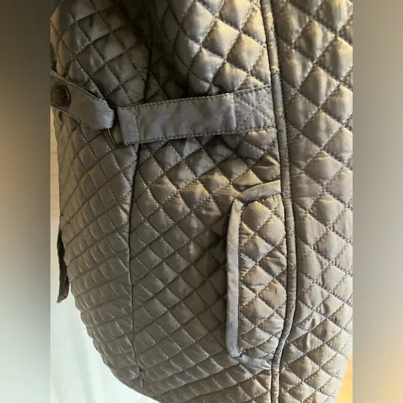 Larry Levine Womens Quilted Waterproof Jacket in Steel Grey Sz M