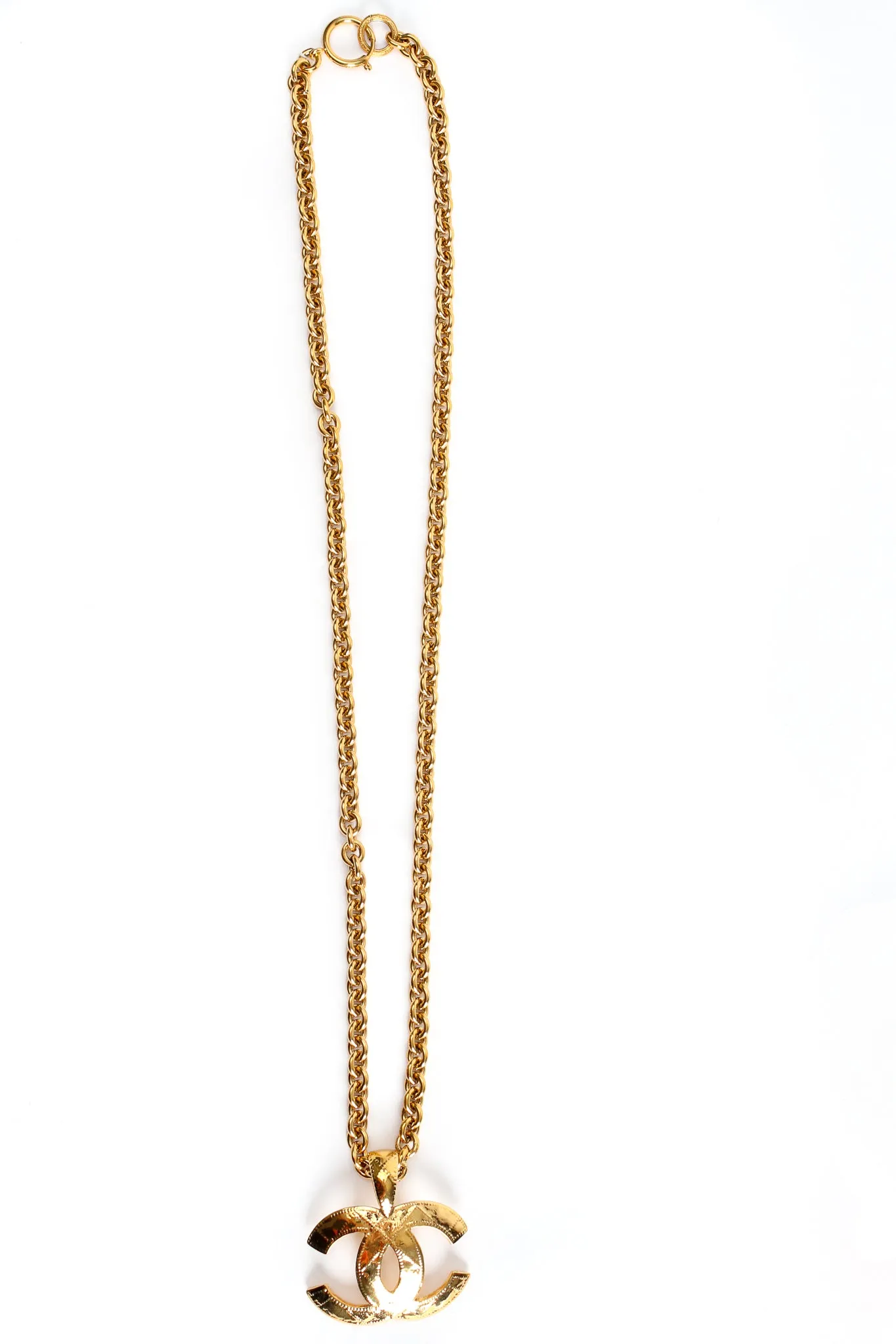 Long Quilted Interlocking CC Logo Pendant