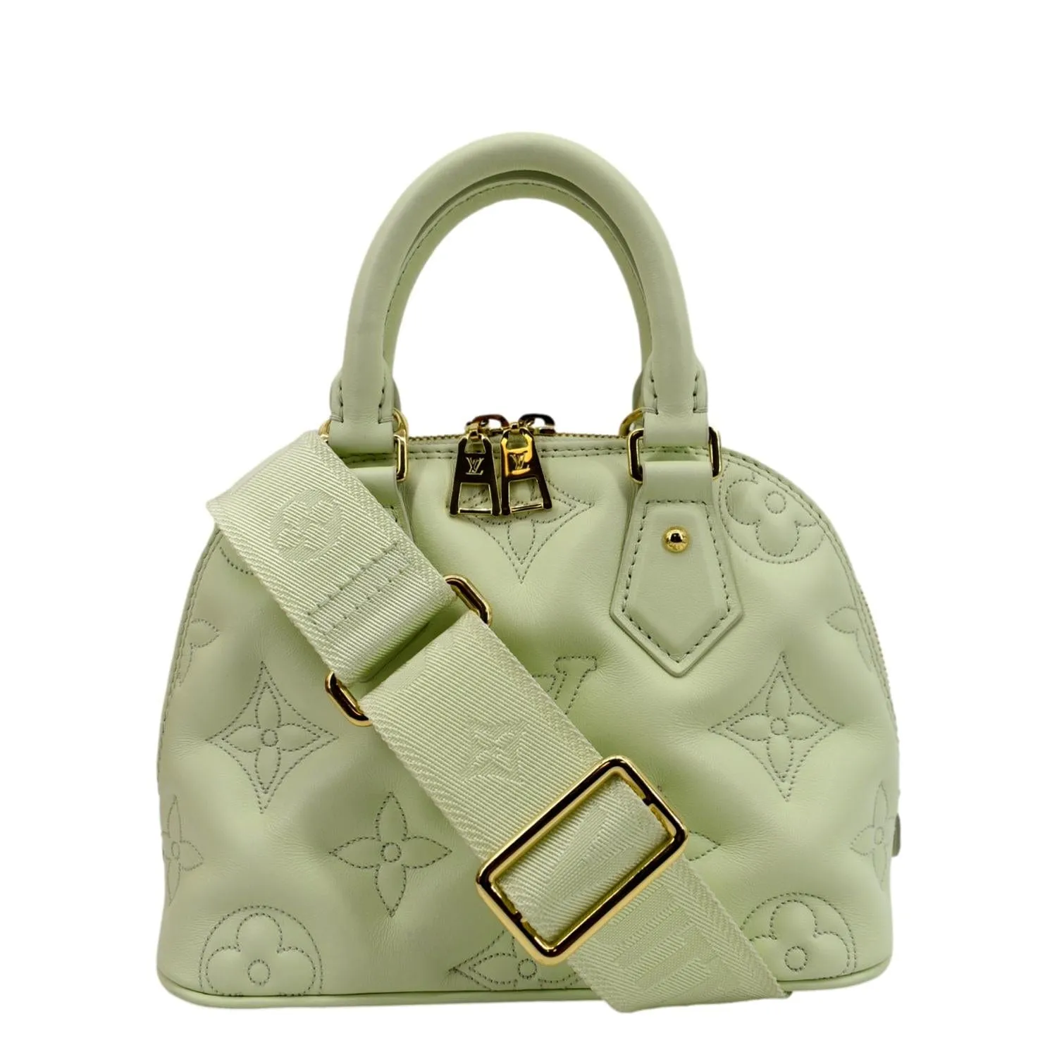 LOUIS VUITTON Alma BB Bubblegram Quilted Leather Satchel Crossbody Bag Green
