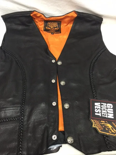 MEN'S MOTORCYCLE BRAIDED BUFFALO NICKLE BUTTONS LACE SIDE VEST
