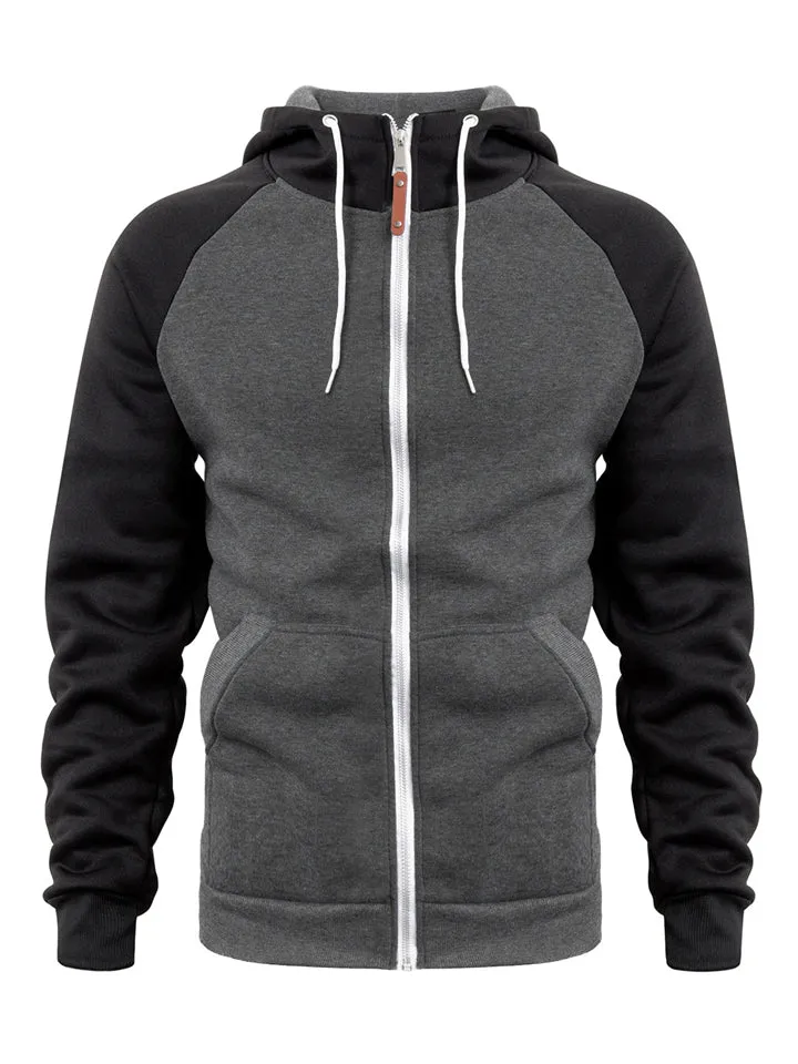 Men's Trendy Contrast Color Splicing Zipper Hoodies