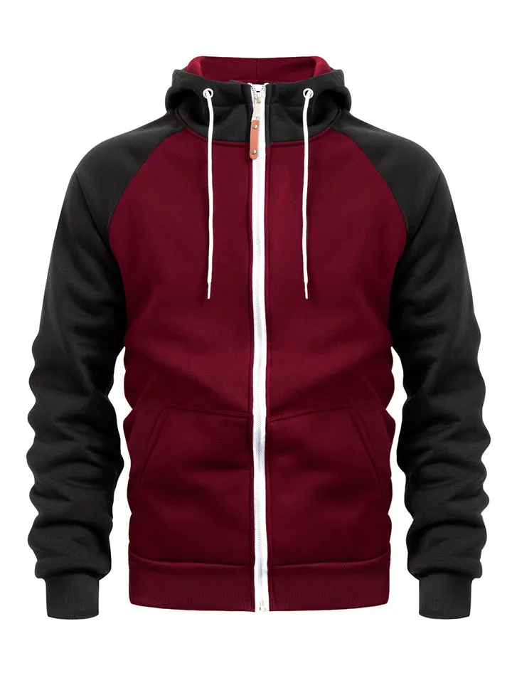 Men's Trendy Contrast Color Splicing Zipper Hoodies