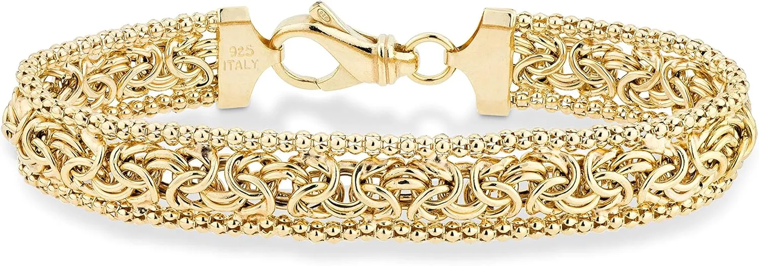 Miabella Italian 18K Gold Over Sterling Silver Byzantine Beaded Mesh Link Chain Bracelet for Women 925 Handmade in Italy