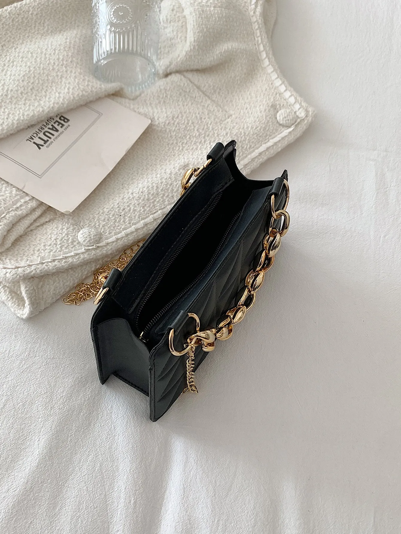 Minimalist Quilted Square Bag - Black