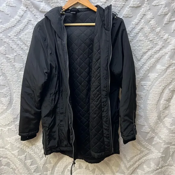 Mondetta Mid Length Commuter Hooded Jacket with Quilted Lining Black