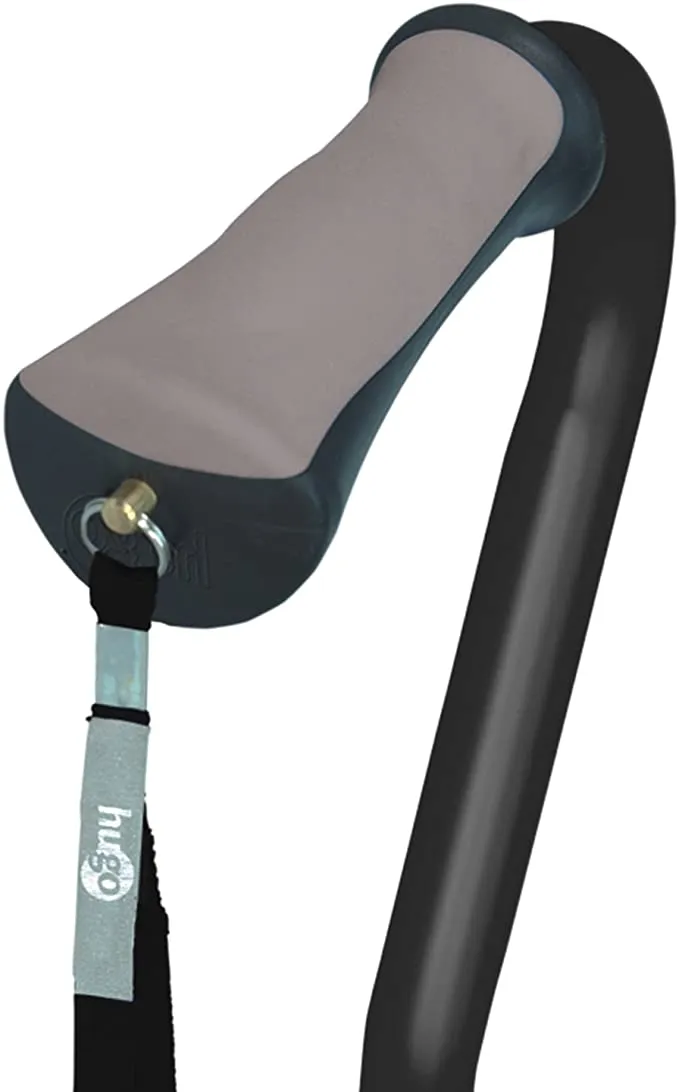 New Hugo Quad Cane Adjustable for Right or Left Hand, Black! Adjustable height, 300 Lb weigh capacity! Fits most people 5 Ft - 6 Ft 5 Inches