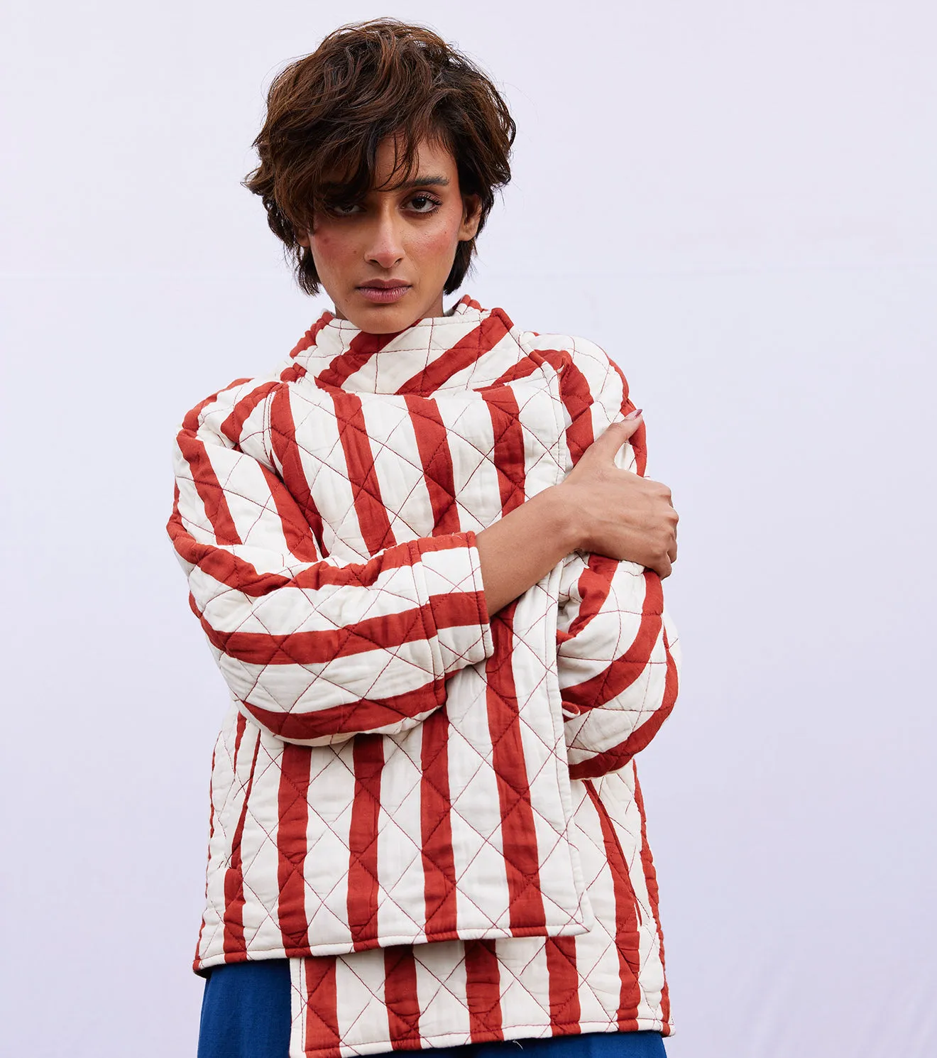 New Season Spring Summer 2025-Jacket-Cotton Mul Carmine Brick red & off white-KW904-Fashion Edit Diana by Khara Kapas