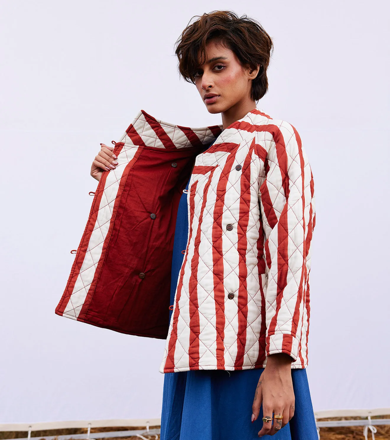 New Season Spring Summer 2025-Jacket-Cotton Mul Carmine Brick red & off white-KW904-Fashion Edit Diana by Khara Kapas
