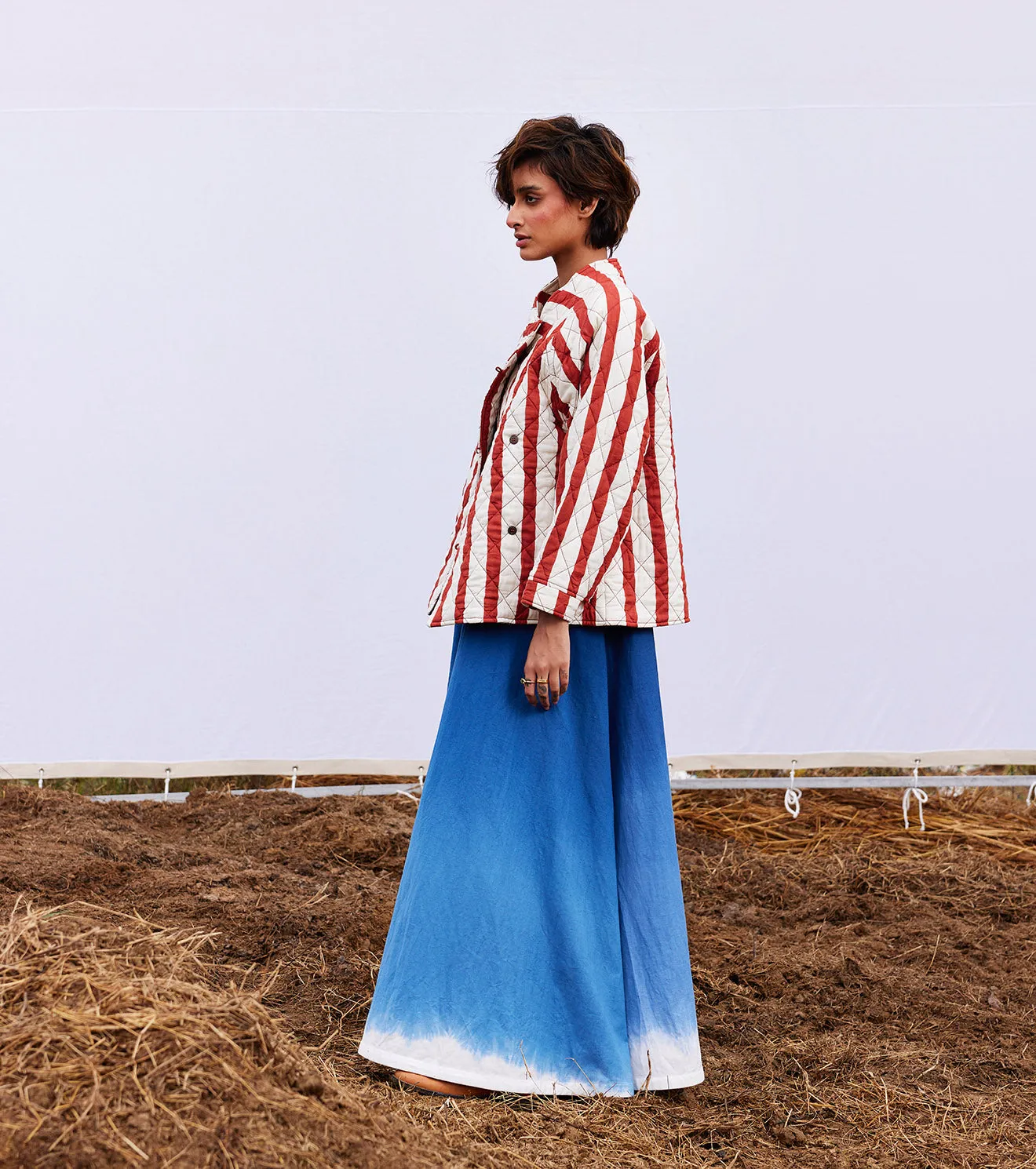 New Season Spring Summer 2025-Jacket-Cotton Mul Carmine Brick red & off white-KW904-Fashion Edit Diana by Khara Kapas