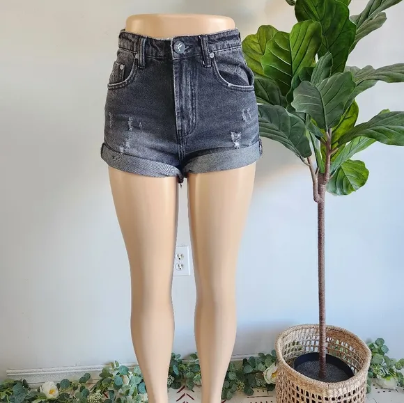 One Teaspoon High Rise Short Size 26 Black Gray Color Denim Women