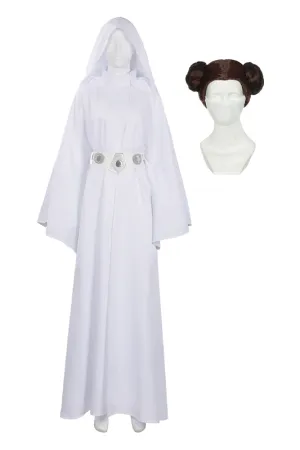 Princess Leia Cosplay Costume Wig Dress Set Halloween Carnival Suit