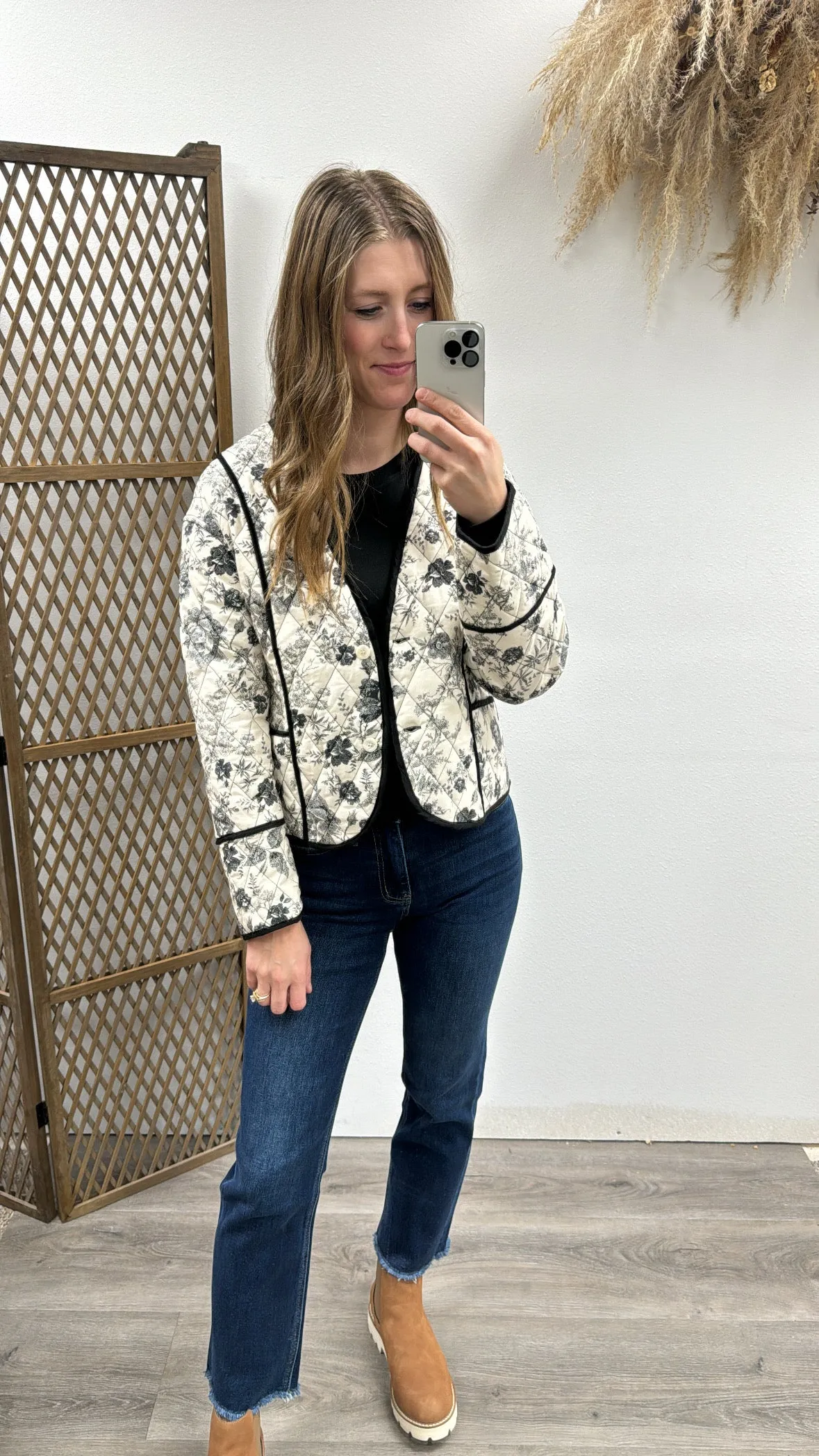 Quilted Floral Jacket with Pockets